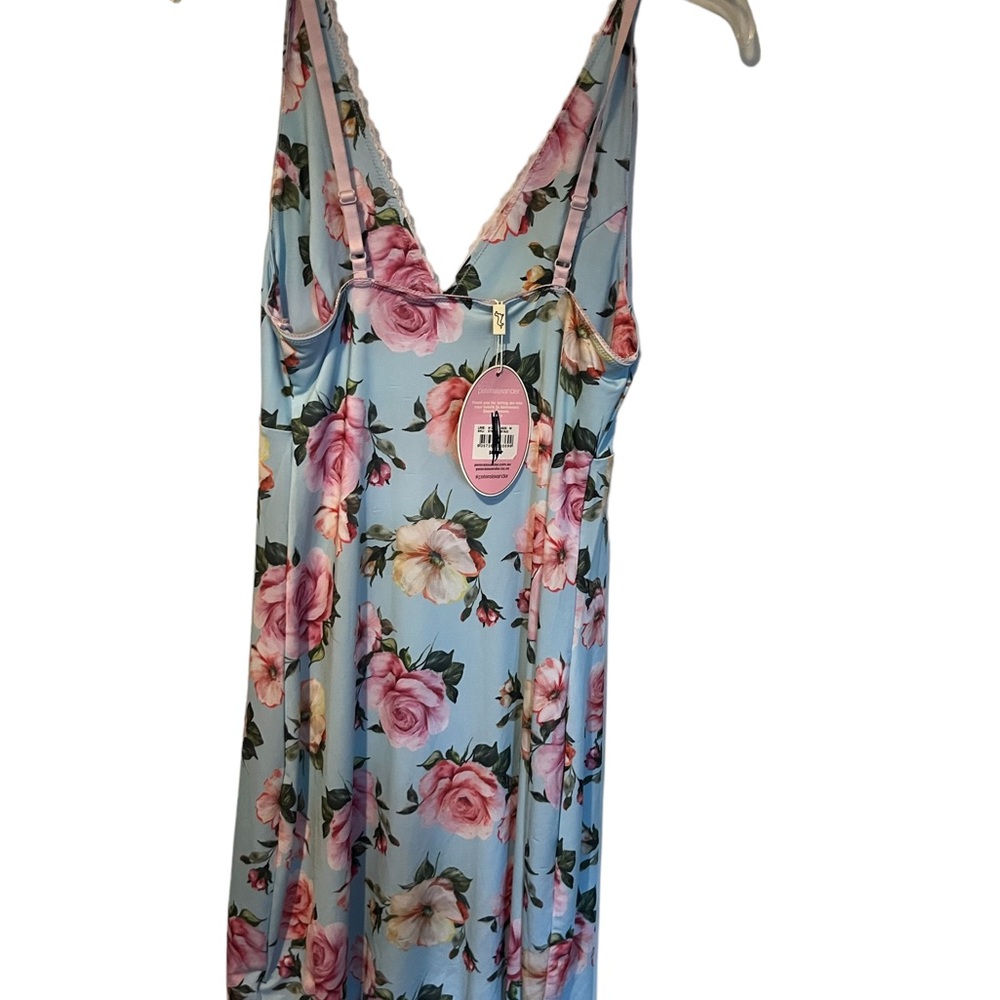 Peter Alexander Blue Floral Satin Chemise with Pink Roses